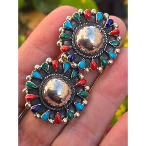 Vintage Taxco Mexico Sterling Silver & Multi Stone Earrings, TS-85 Round Studs